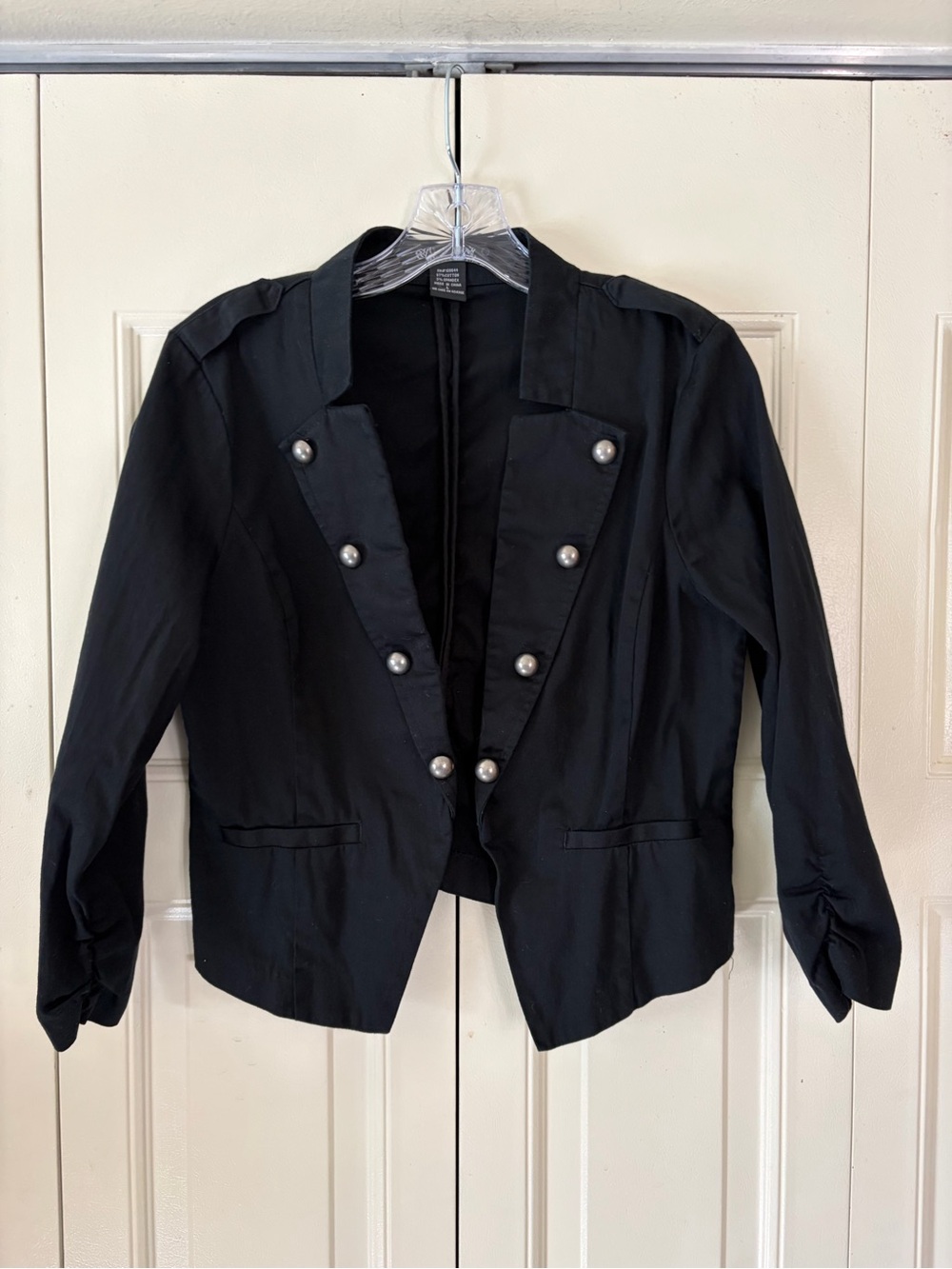 Y2K Stooshy Whimsigoth Military Band Jacket Black Cropped Ruching Sz LG